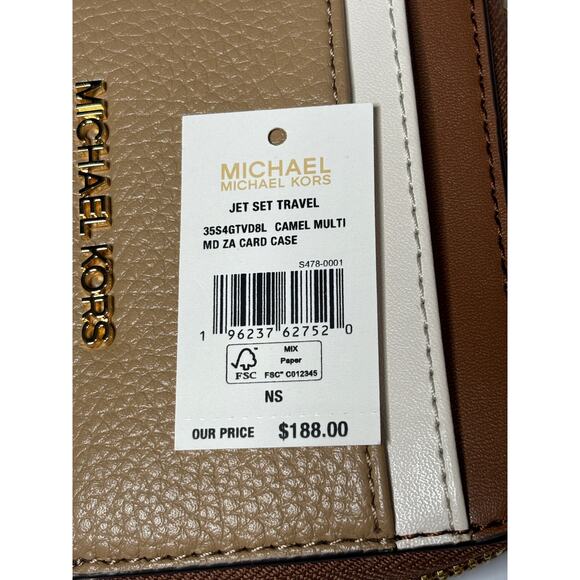 Michael Michael Kors NWT Jet Set Travel Medium Zip Around Card Case Camel Multi - Picture 5 of 6
